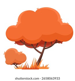 Árbol del otoño con la hierba en parque aislado en el fondo blanco en estilo plano. Elemento vegetal.