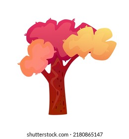 Autumn tree, great design for any purposes. Red, orange and yellow tree for garden forest park. Cartoon vector Isolated illustration. Autumn design.