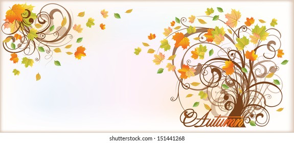 Autumn Tree greeting banner . vector illustration 