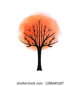 Autumn tree hand drawn illustration. Watercolor painting on white background