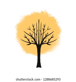Autumn tree hand drawn illustration. Watercolor painting on white background