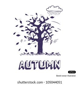 Autumn tree. Hand drawn sketch illustration isolated on white background