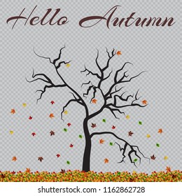 Autumn tree, hi autumn, fall leaves. Vector illustration for your concept. Vector background with red, orange, brown and yellow falling autumn leaves.