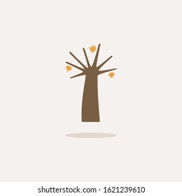 Autumn tree. Icon with shadow on a beige background. Season vector illustration