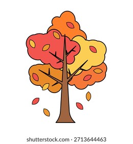 Icono del árbol de otoño que muestra las hojas que caen y el diseño plano del follaje estacional