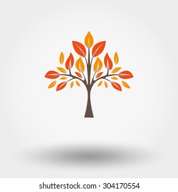 Autumn tree. Icon for web and mobile application. Vector illustration on a white background. Flat design style.