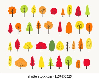 autumn tree illustration set,autumn background,colorful trees in fall