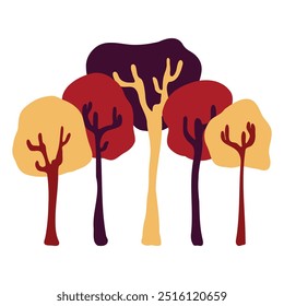 Autumn tree illustrations, hand drawn vector design. Refined in Adobe Illustrator, cute halloween trees.