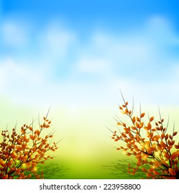 Autumn tree and leaf with sky background