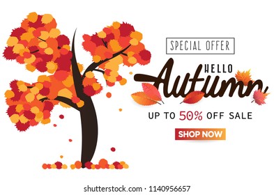 autumn tree leaf vector art illustration background with autumn special offer sale