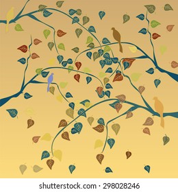Autumn tree with leaves background in colorful golden shades. Vector