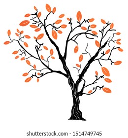 autumn tree leaves color white background. vector illustration