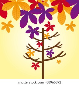 autumn tree with leaves autumn over sky. vector