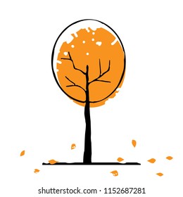 Autumn tree with leaves. Vector illustration on a white background