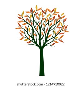 Autumn Tree with Leaves. Vector Illustration.