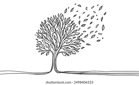 Arte de la línea del árbol del otoño. Ilustración vectorial con tema del otoño.
