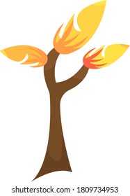 autumn tree logo with bright orange leaves and artistic pattern. Object on white background. Nature and golden season concept of 