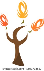 Autumn tree logo with colorful leaves. Object on white background.  Golden autumn season and nature concept