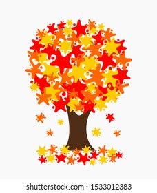 Autumn tree made of blobs, splashes, blots, stains. Vector illustration.