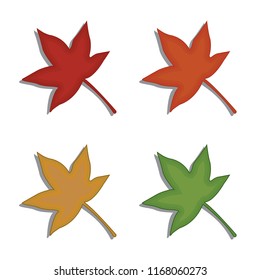 Autumn Tree Maple Leaf Vector Icon Set Color