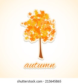 Autumn tree on cut piece of paper. Vector illustration