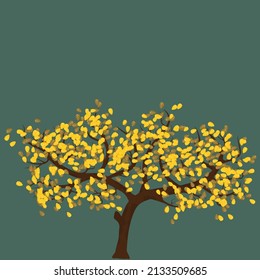 Autumn tree on the green background