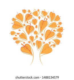 
Autumn tree on a white background. The tree is decorated with orange, autumn leaves. Vector illustration.