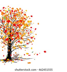 Autumn tree on white background