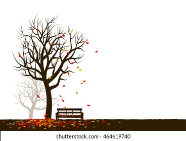 Autumn tree on white background
