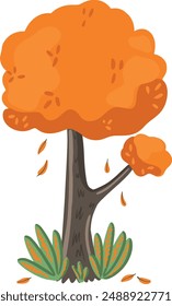 autumn tree with orange foliage isolated on white background
