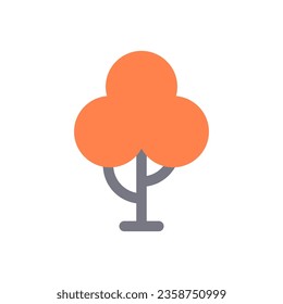 Autumn tree orange foliage and trunk kids minimal icon vector flat illustration. Wood funny abstract natural element fall forest garden symbol plant with leaves seasonal park nature botanical growth