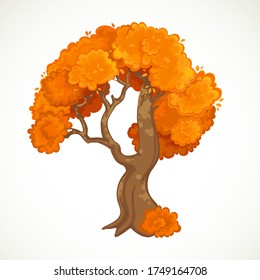Herbstbaum mit orangefarbenem Blattvektor, einzeln auf weißem Hintergrund