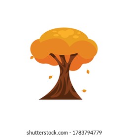 Árbol de otoño con hojas anaranjadas ilustraciones vectoriales, árbol de diseño plano aislado en fondo blanco