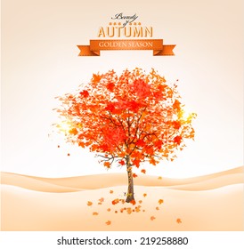 Autumn tree with orange leaves. Vector.