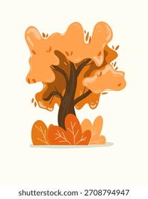 Árbol de otoño naranja simple moderno Vector plano cartel de Plantilla