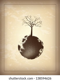 autumn tree over vintage background vector illustration