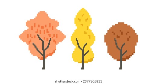 Autumn tree pixel art design illustration 