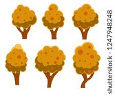 Autumn tree. Plants with yellow and red leaves. Beautiful season of the year. Element of Park, forest and nature. Set of wood. Cartoon flat illustration