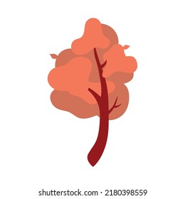 Autumn tree with red foliage semi flat color vector object. Nature at fall season. Full sized item on white. Plant simple cartoon style illustration for web graphic design and animation