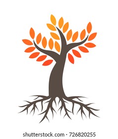 Autumn tree with roots. Vector illustration
