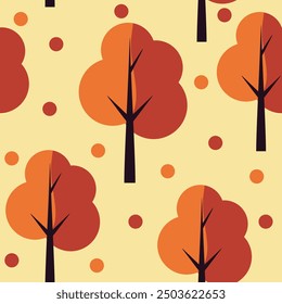 Autumn tree seamless pattern. Cute background with doodle trees.