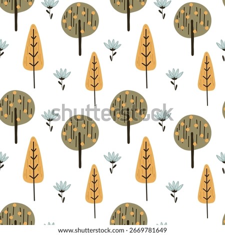 Autumn Tree Seamless Pattern for Seasonal Crafts, Eco Packaging and Textile Design