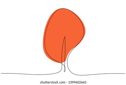 Autumn tree silhouette on white background line drawing vector illustration