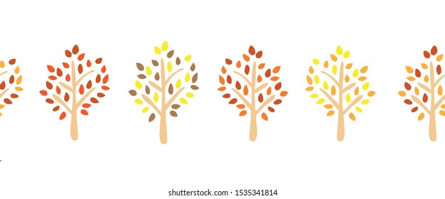 Autumn tree silhouette seamless vector border. Repeating pattern for ribbon, banner, card design. Flat modern art for Thanksgiving, holidays decoration, greeting card, flyer, fabric trim, web banner