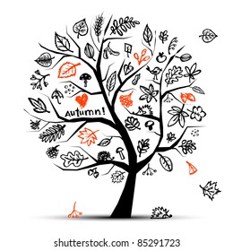Autumn tree, sketch drawing for your design
