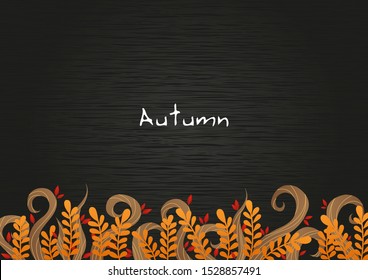 Autumn tree stalk with yellow fern on blackboard background vector for decoration on Halloween and Autumn festival.