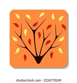 Autumn tree. Stylized trunk with falling leaves in red, yellow and orange colors. Best for web, print, logo creating and branding design.