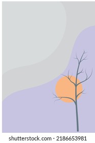 autumn tree sunset illustration in simple style, suitable for display, book cover, banner.