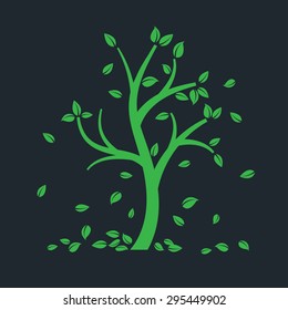 autumn tree symbol isolated on dark background, vector illustration