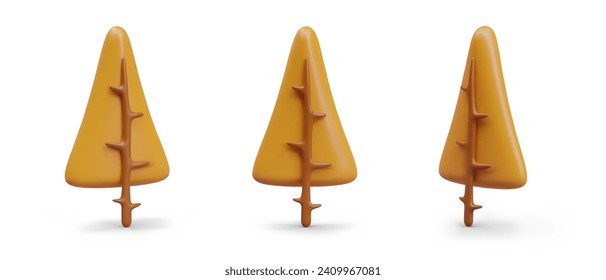 Árbol de otoño con corona triangular. Conjunto de plantas divertidas para el paisaje creativo. Estilización para niños artesanías plásticas. Diseño web, concepto de caída